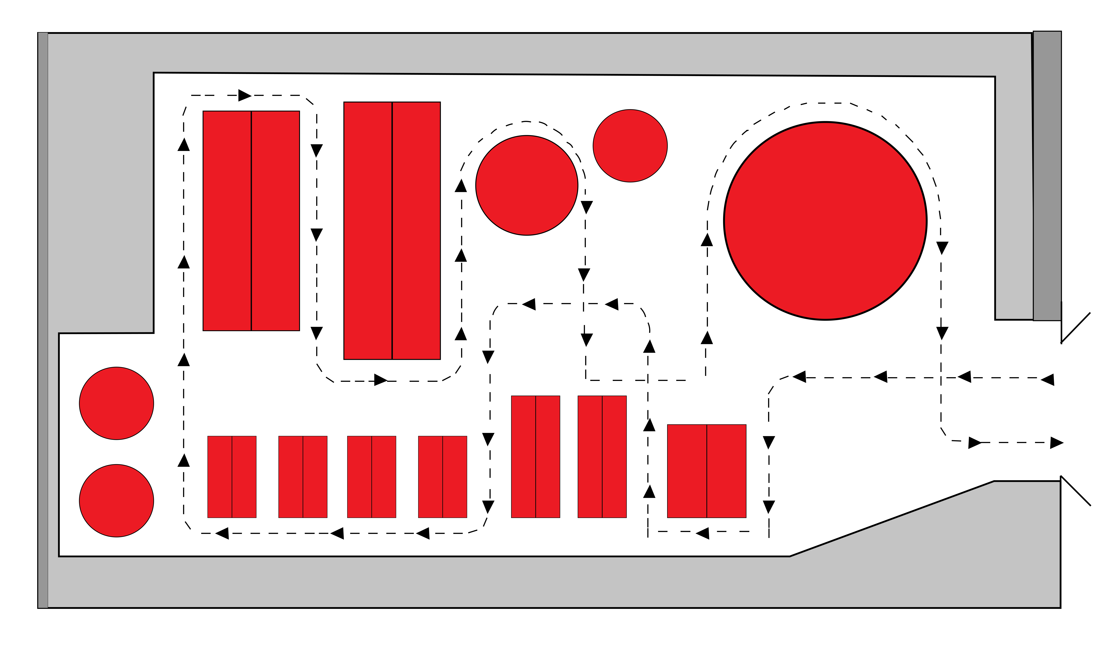 Free-flow layout for Supermarket